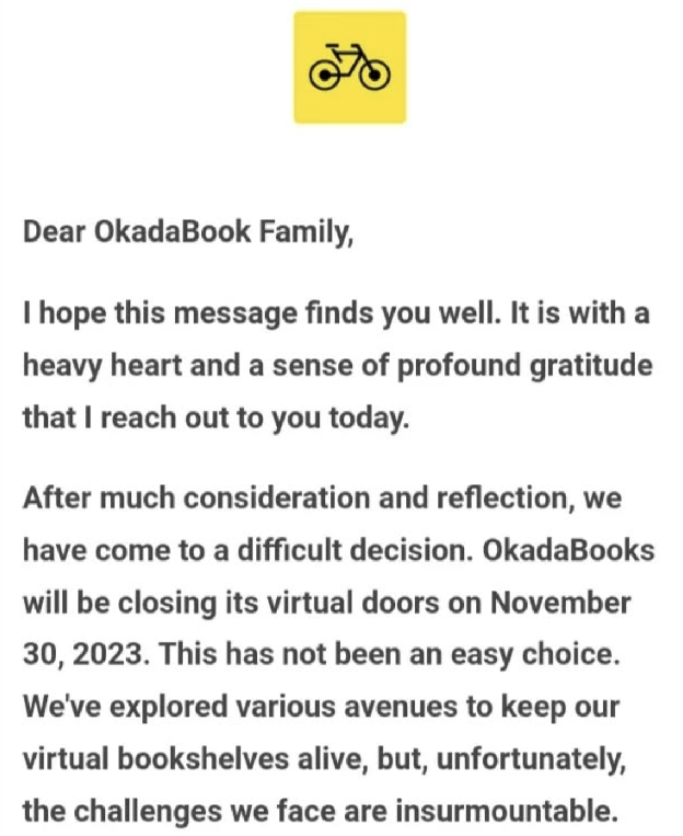 Fairwell message from the founder of Okadabooks