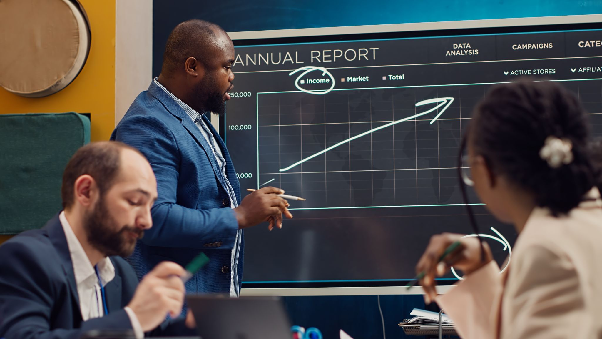 Man making a presentation of annual report
