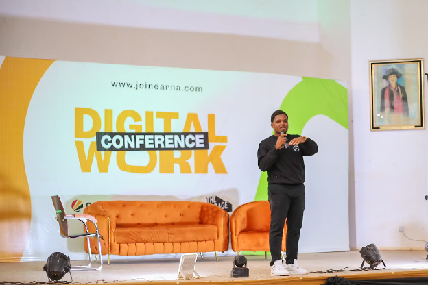 Raymond speaking at the Digital Work Conference 2024, hosted by The Garage. Photo by The Garage.