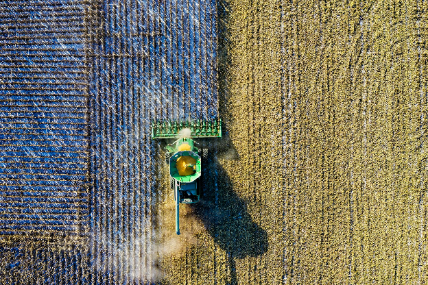 Aerial Shot of Green Milling Tractor. Photo by Tom Fisk on pexels.com.